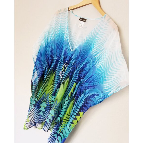 Tommy Bahama V-Neck Sheer Chiffon Tassel Tie Swim Beach Coverup Tunic Blue M - Picture 15 of 16